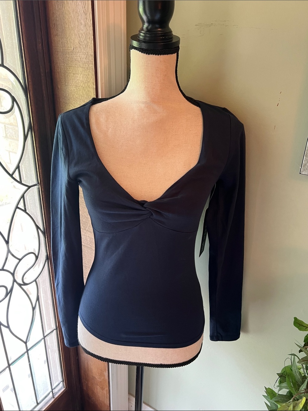 Madden Girl Navy Twist-Front Long Sleeve Top